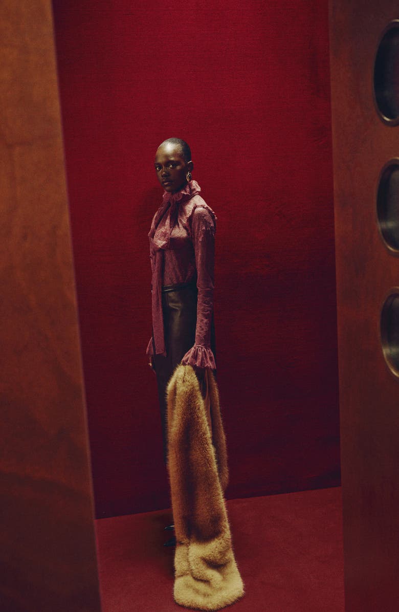 MANGO Ruffle Tie Neck Lace Top, Alternate, color,