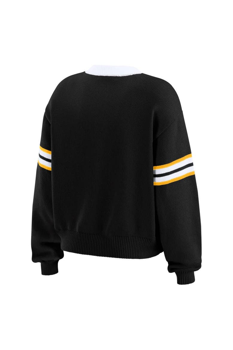 Women's WEAR by Erin Andrews  Black Boston Bruins Cropped Lace-Up Sweater, Alternate, color, Black