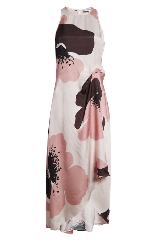 Reiss Michalie Draped High-low Satin Midi Dress In Pink