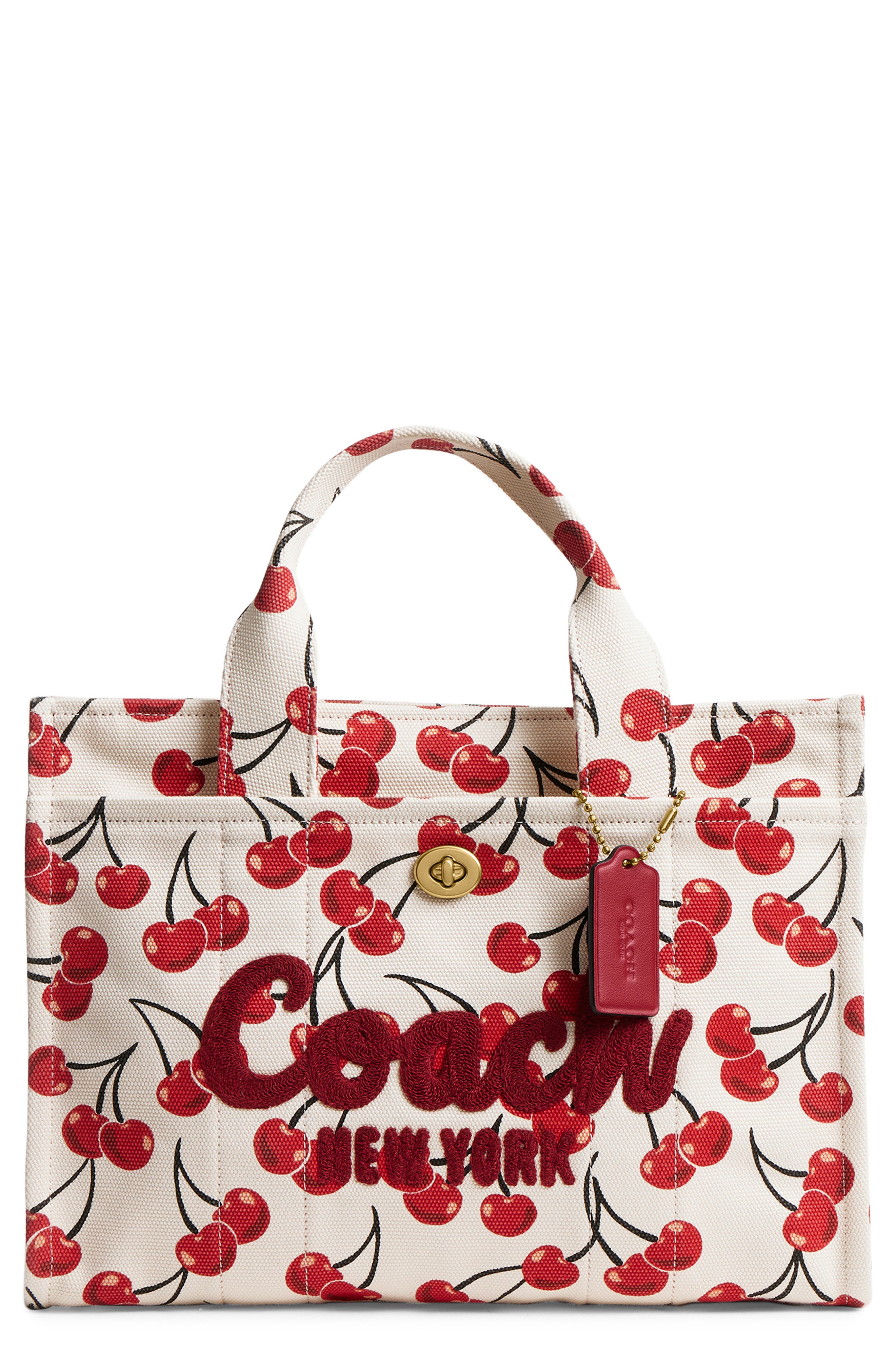 COACH Cherry Print Canvas Cargo Tote, Main, color, 