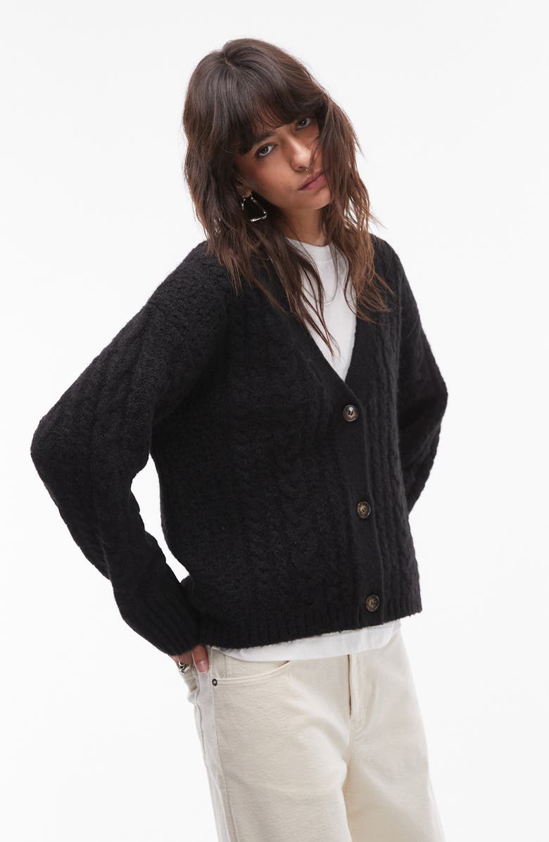 Topshop Relaxed Cable Stitch Cardigan, Main, color,