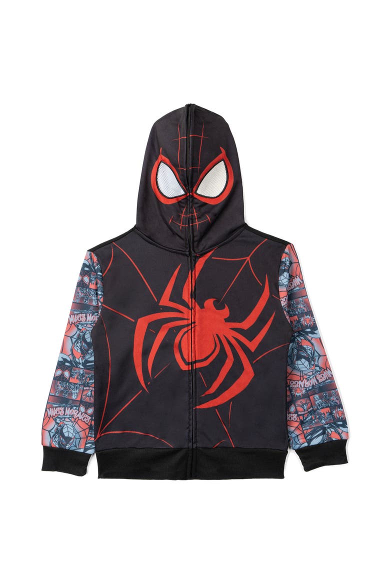 Spider-Verse Miles Morales Cosplay Fleece Zip-Up Hoodie, Main, color, Black Miles Morales