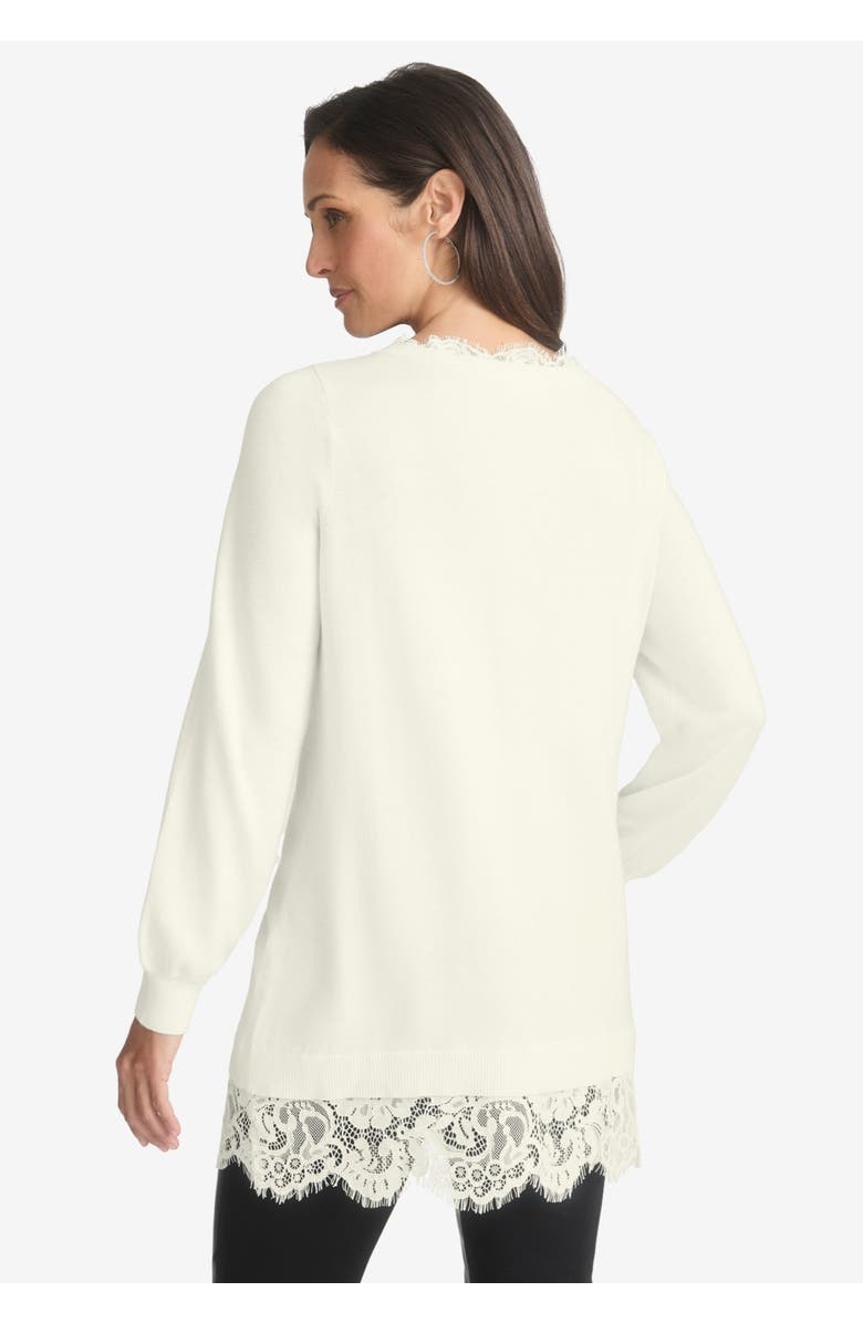 Jessica London Lace Trim Pullover Sweater, Alternate, color,