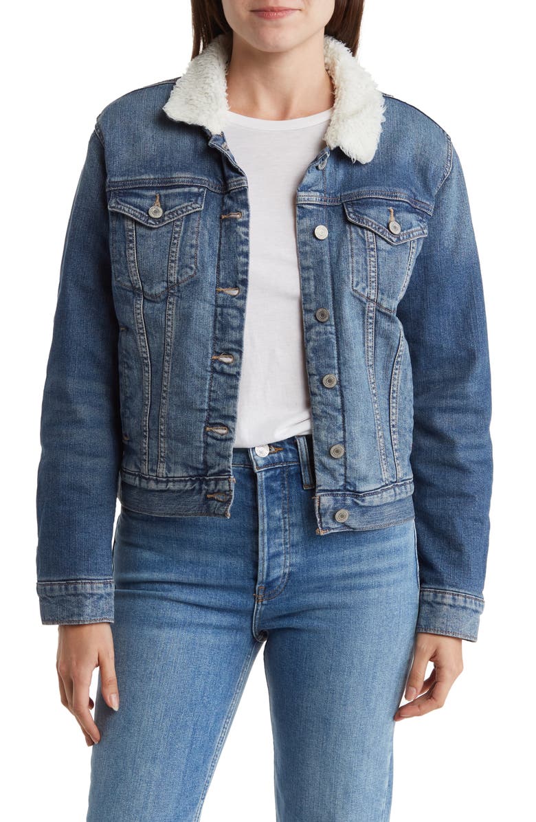 Lucky Brand Faux Shearling Lined Trucker Jacket, Main, color, 