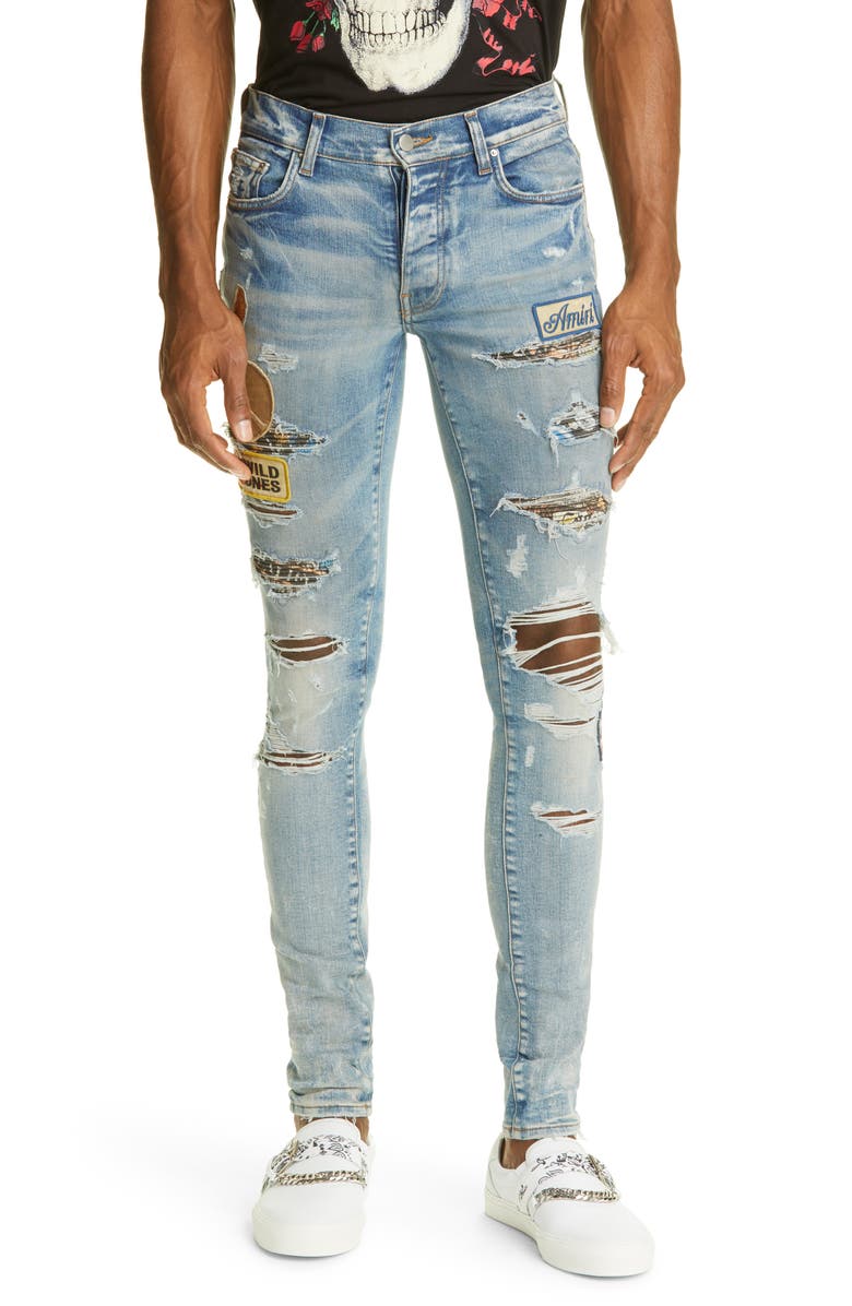 AMIRI Biker Patch Rip & Repair Skinny Jeans, Main, color, 