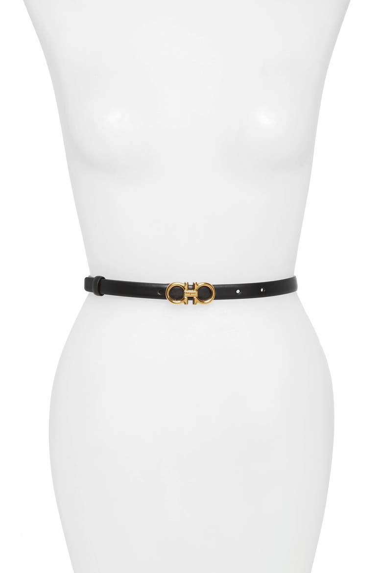 Salvatore Ferragamo X-Small New Gancini Leather Belt, Main, color, NERO