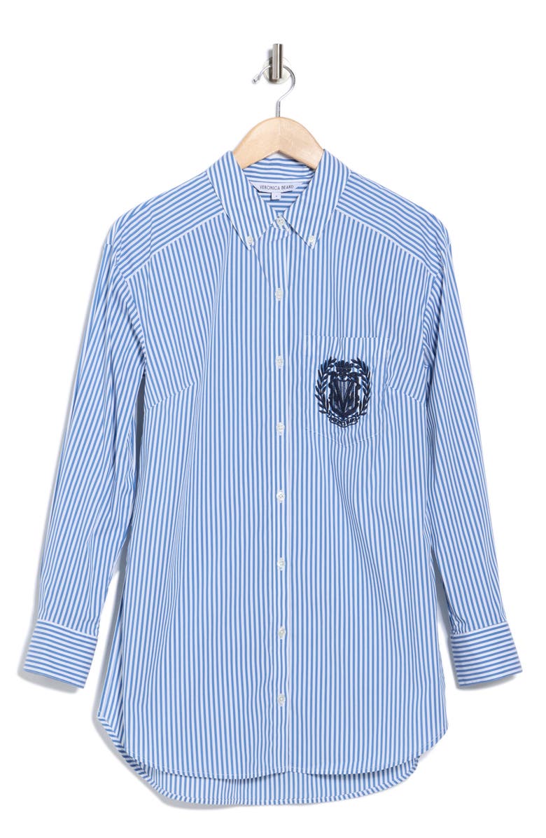 Veronica Beard Lloyd Stripe Crest Embroidered Button-Down Shirt, Alternate, color,