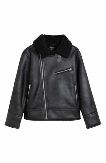 Noize Dwayne Faux Shearling Collar Faux Leather Moto Jacket