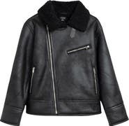 Noize Dwayne Faux Shearling Collar Faux Leather Moto Jacket