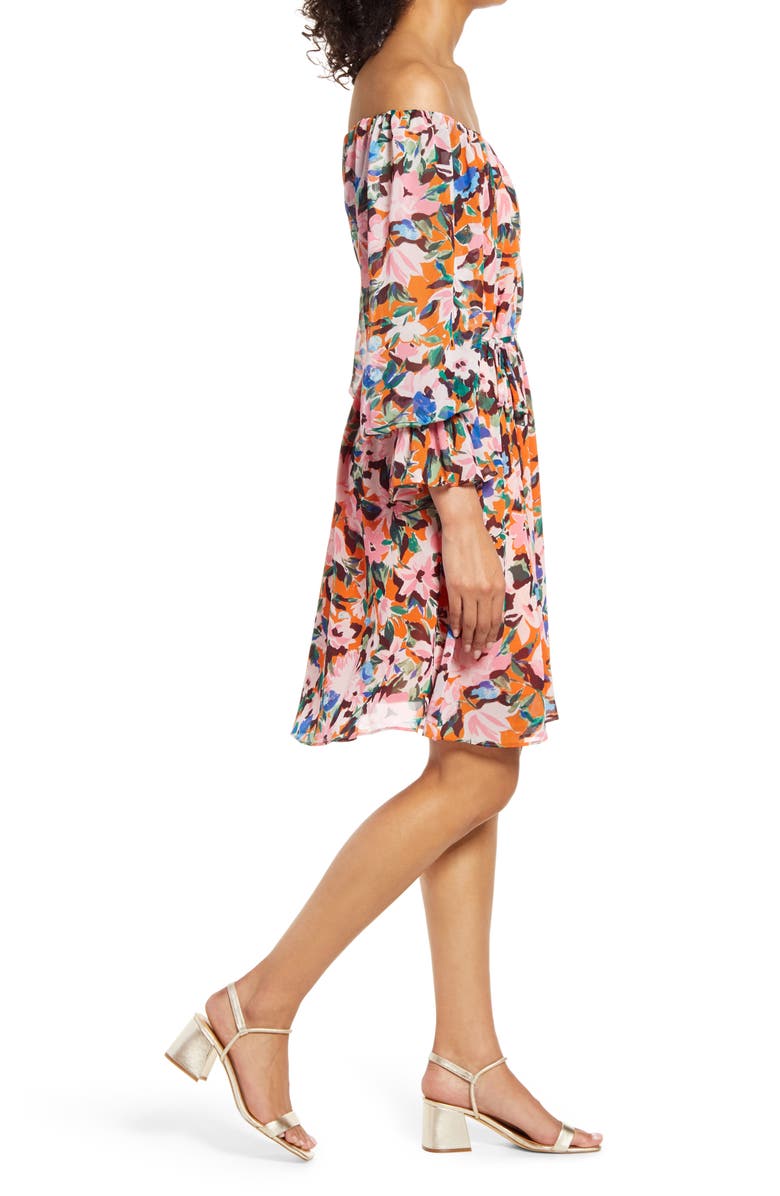 Donna Morgan Floral Long Sleeve Crepe Dress, Alternate, color, 