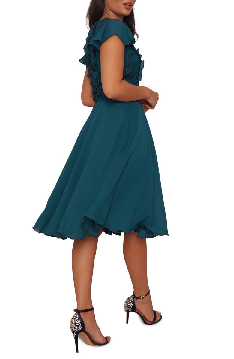 Chi Chi London Floral Crochet Cap Sleeve Midi Dress, Alternate, color,