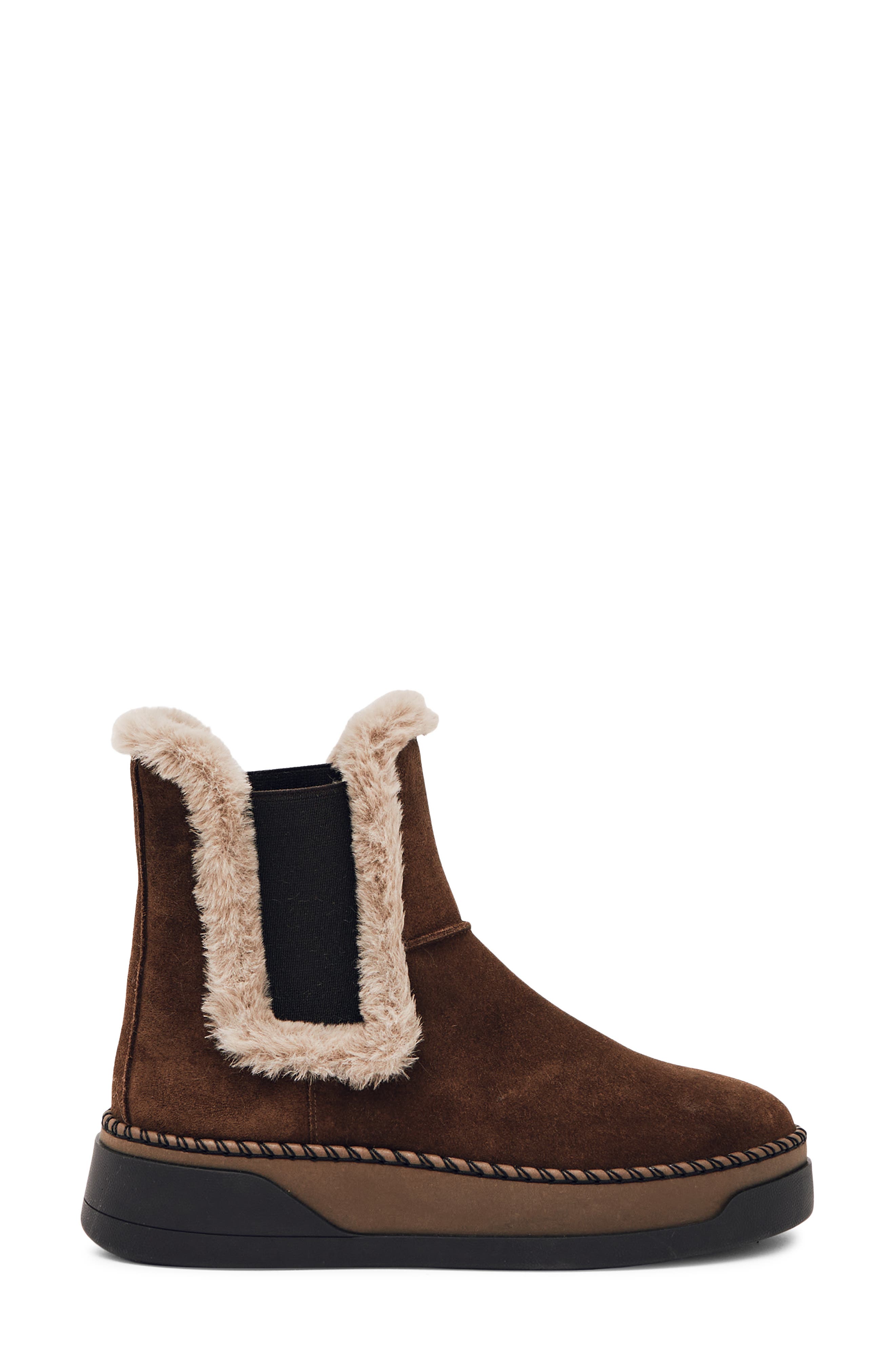 Reiss Lexi Faux Fur Lined Chelsea Boot, Main, color, Chocolate