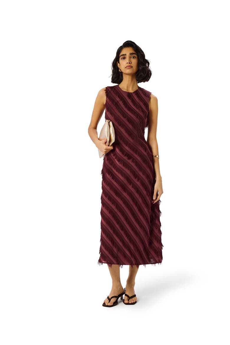 Fringe Textured Sleeveless Midi Dress, Main, color, Brown