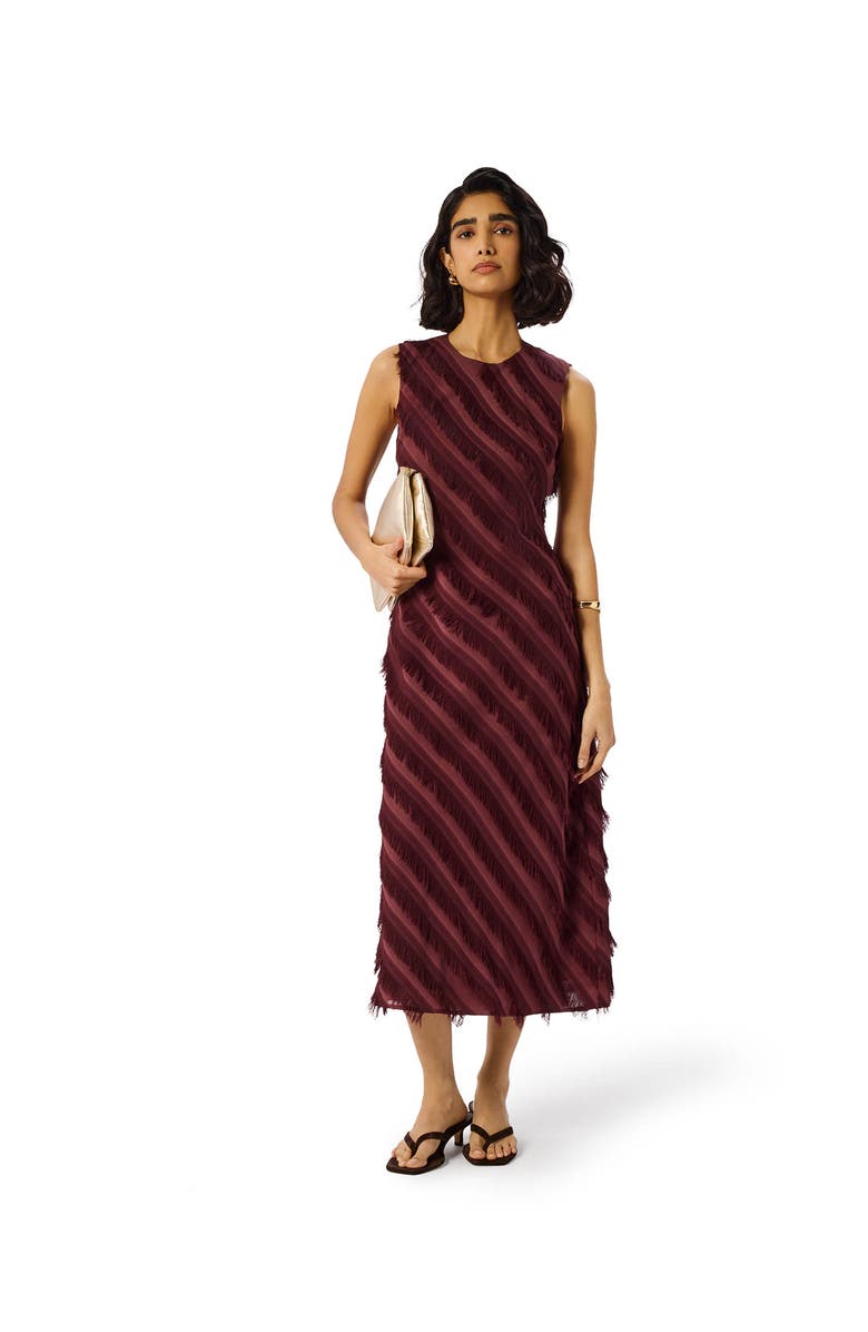 22454328 Fringe Textured Sleeveless Midi Dress, Main, color, Brown