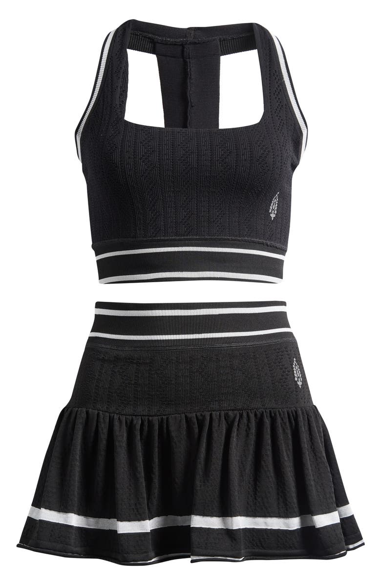 Free People FP Movement Advantage Halter Top & Miniskirt Set, Main, color, Black/ White Stripe