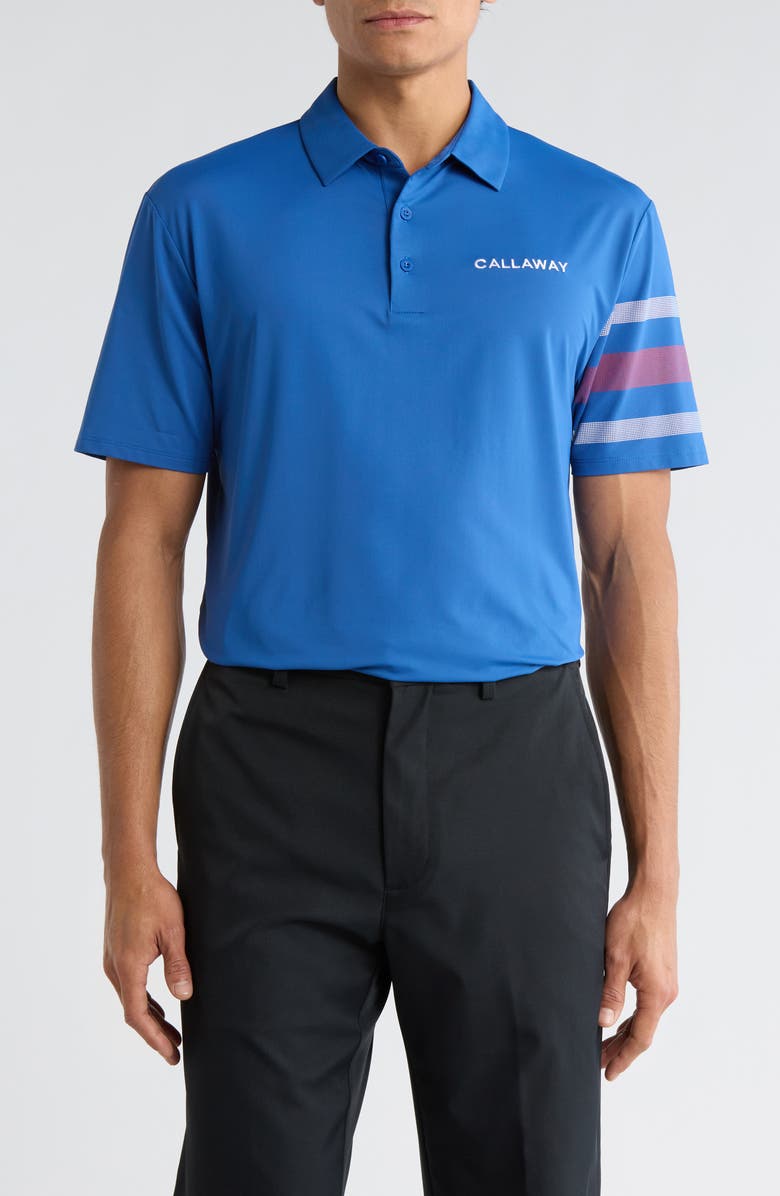Callaway Triple Stripe Track Sleeve Golf Polo, Main, color, Galaxy Blue
