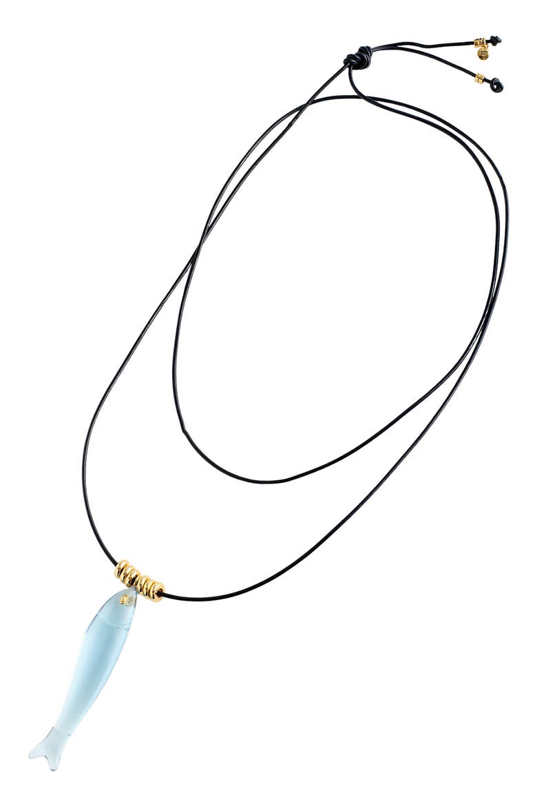 Fish Charm Leather Cord Necklace, Main, color, FROSTED SKY