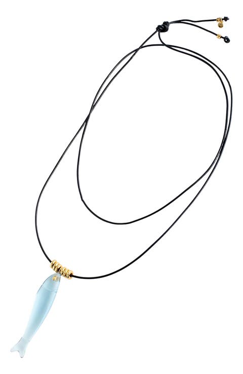 Fish Charm Leather Cord Necklace
