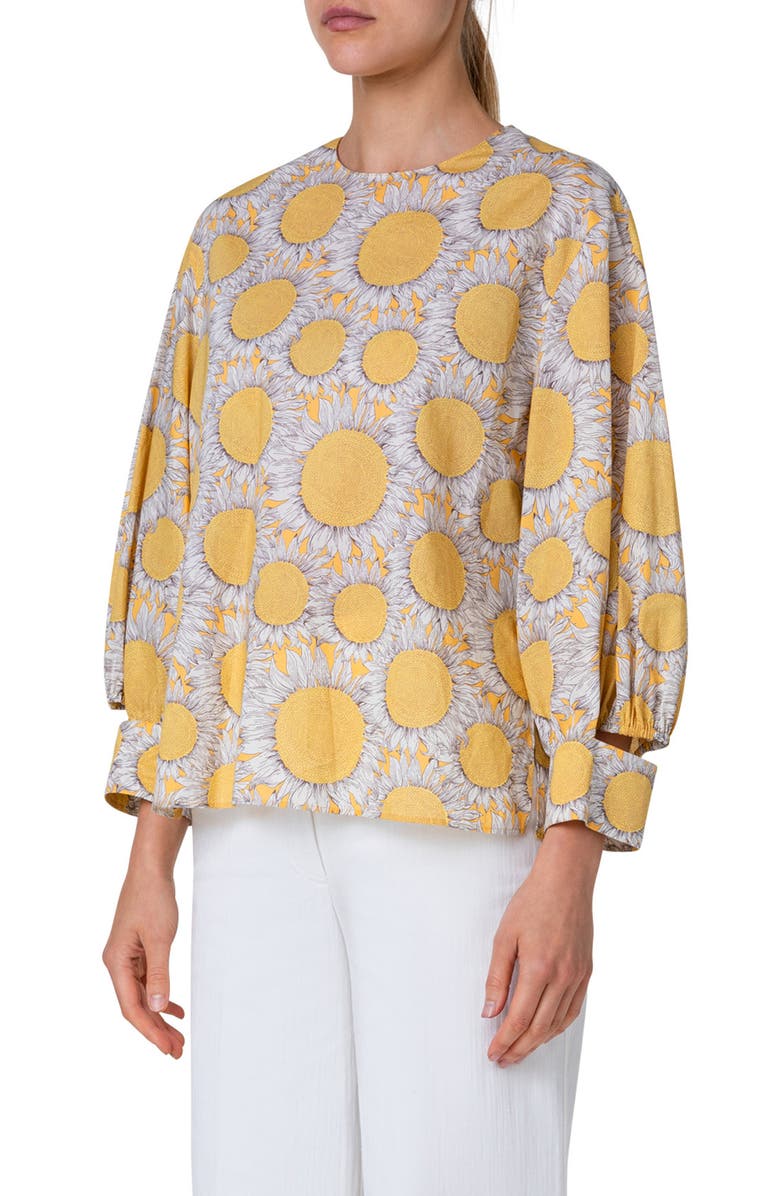 Akris punto Sunflower Print Deconstructed Cotton Poplin Top, Alternate, color, 