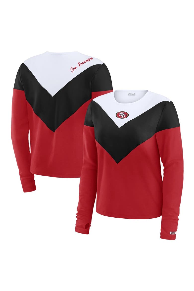 Women's WEAR by Erin Andrews Scarlet/Black San Francisco 49ers Plus Size Chevron Tri-Blend Long Sleeve T-Shirt, Main, color, Scarlet