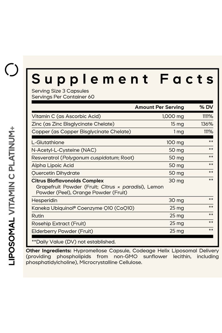 Liposomal Vitamin C+ Platinum, NAC, Glutathione, Alternate, color, White