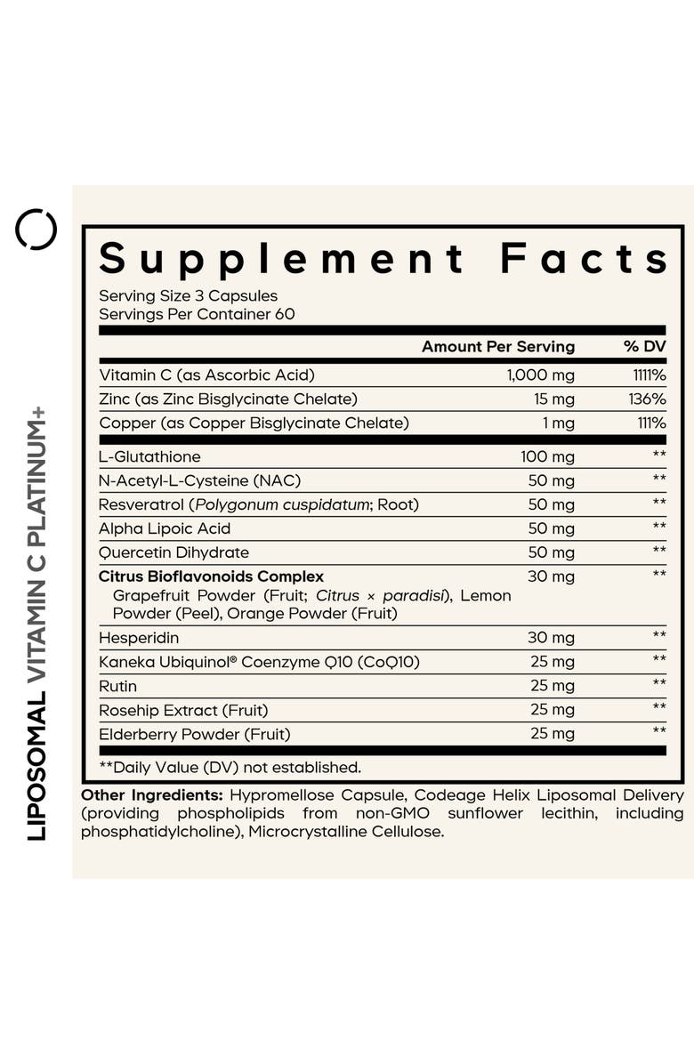 Codeage Liposomal Vitamin C+ Platinum, NAC, Glutathione, Alternate, color, White