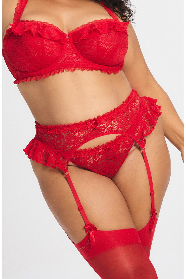 Rose Lace Garter Belt, Alternate, color, TIMELESS RED