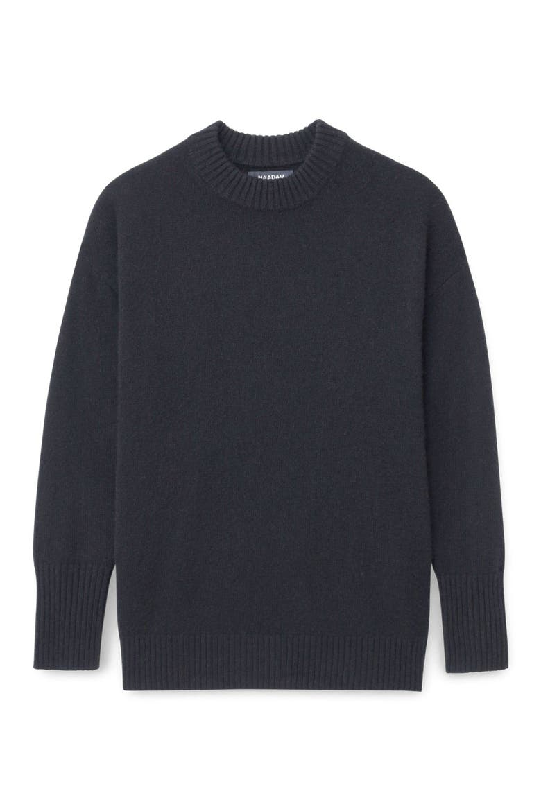 Luxe Cashmere Oversized Crewneck Sweater, Alternate, color, Black