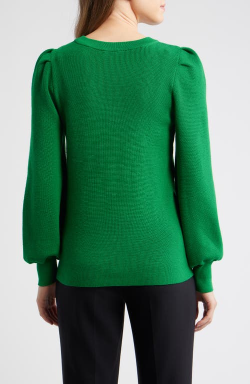 Ak Anne Klein Pleat Sleeve Crewneck Sweater In Green