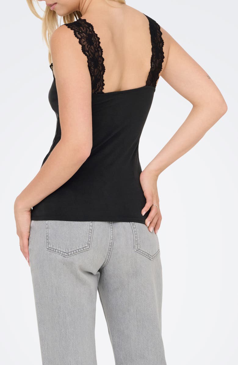 Only Free Lace Trim Sleeveless Top, Alternate, color, Black