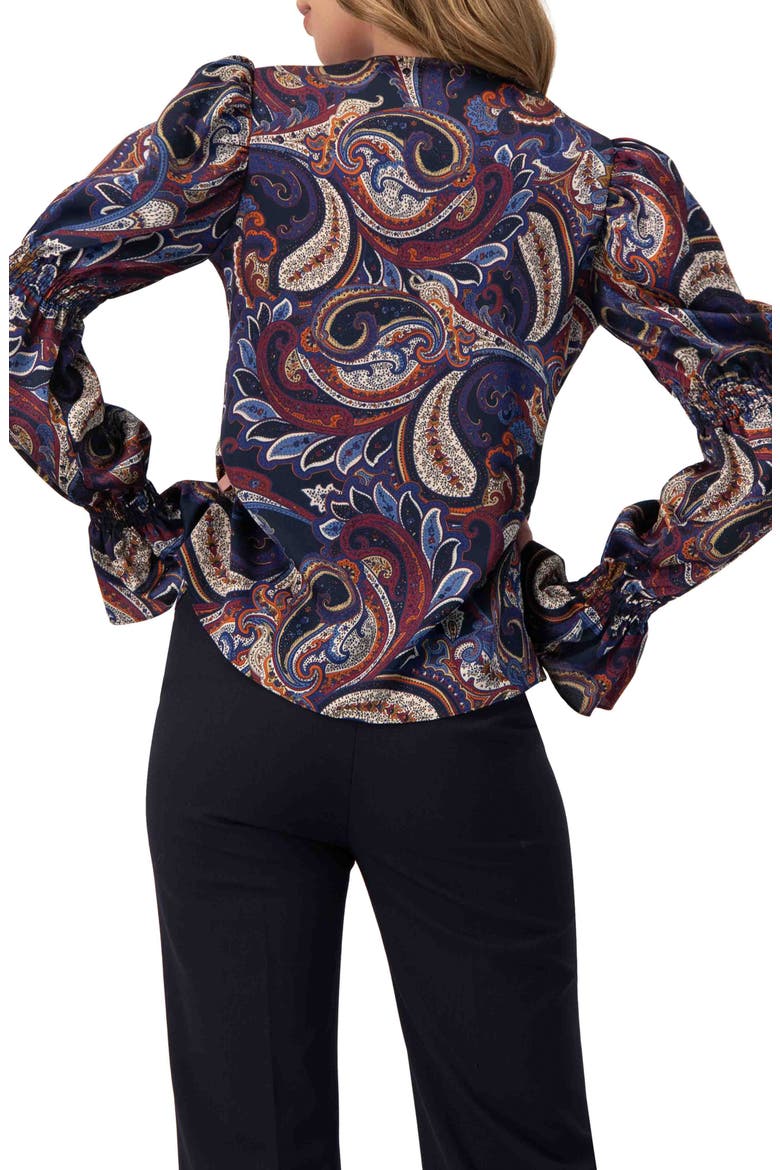 V-Neck Printed Shirt With Smocked Sleeves, Alternate, color, Multi-Brown