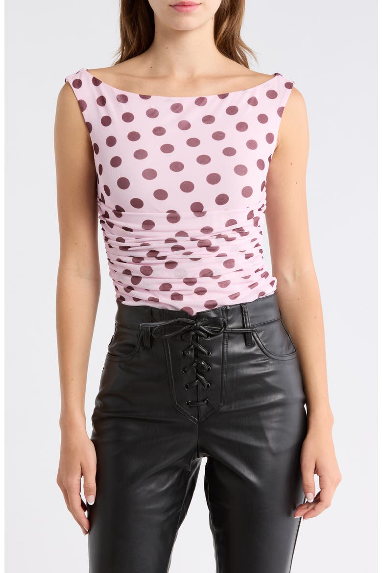 Mona Ruched Mesh Bodysuit, Main, color, ROSE DOT
