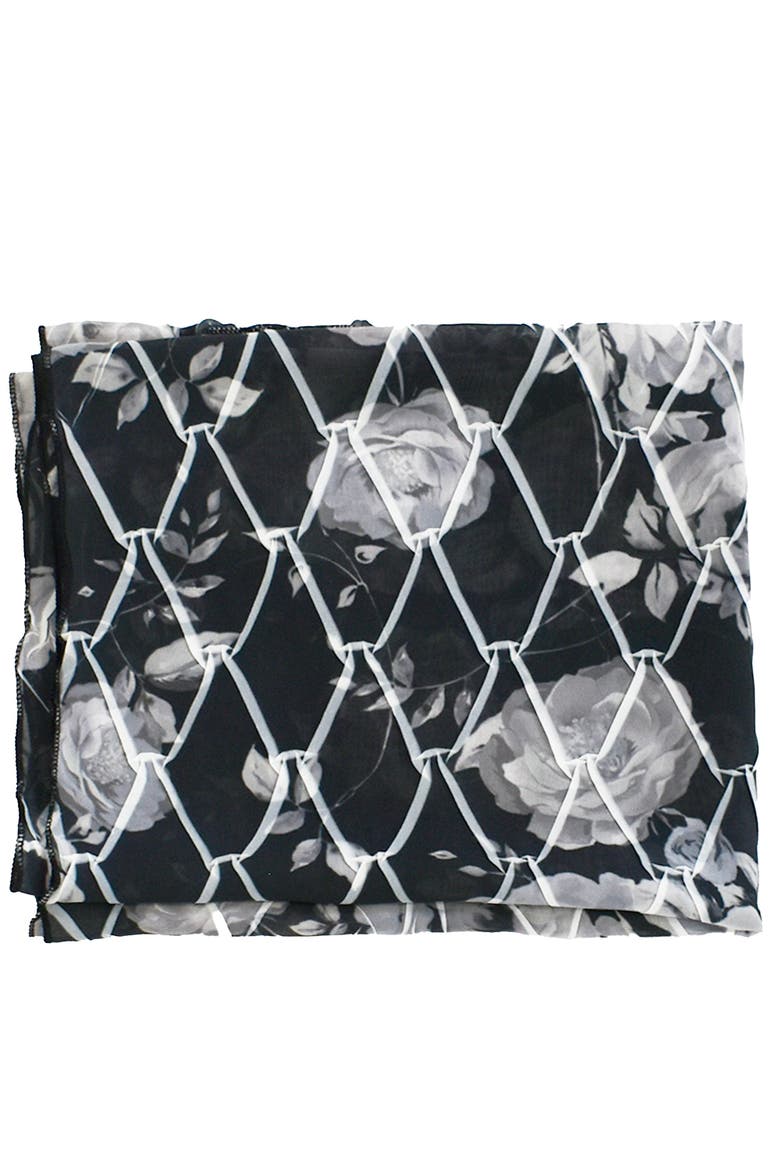 Floral Vines Chiffon Basket Weave Shawl, Alternate, color, Night Rose