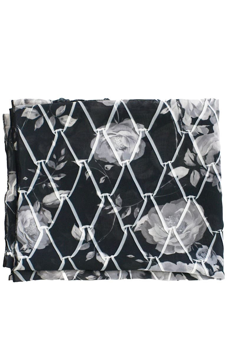 Komarov Floral Border Chiffon Shawl, Alternate, color, Night Rose