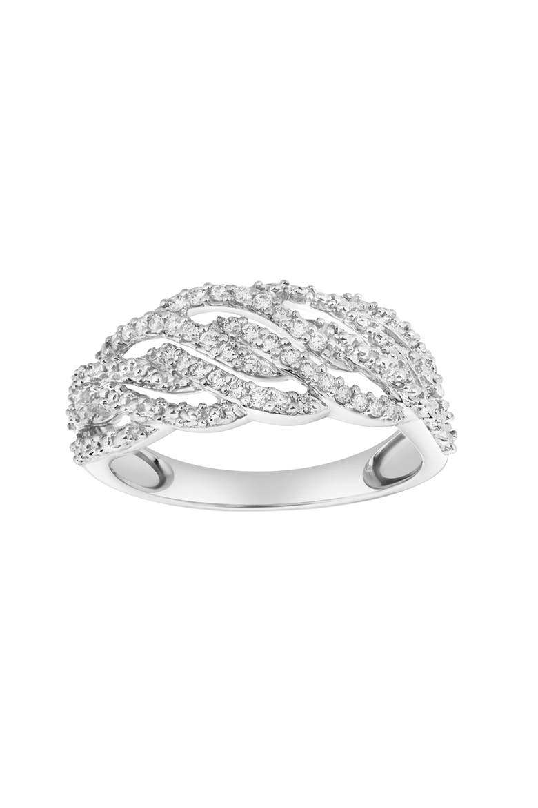 Amika 14K Gold Round Diamond Studded Woven Band Ring - 0.2cts, Main, color, 14K White Gold