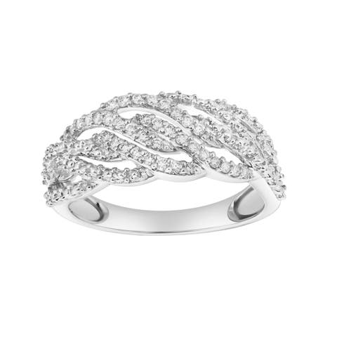 Amika 14K Gold Round Diamond Studded Woven Band Ring - 0.2cts