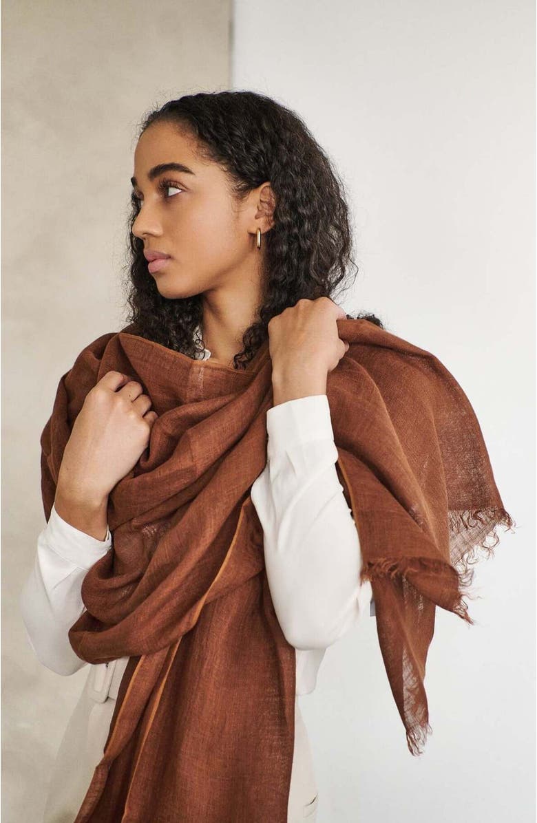 Studio Variously Hand Woven Linen Scarf, Alternate, color, Brown