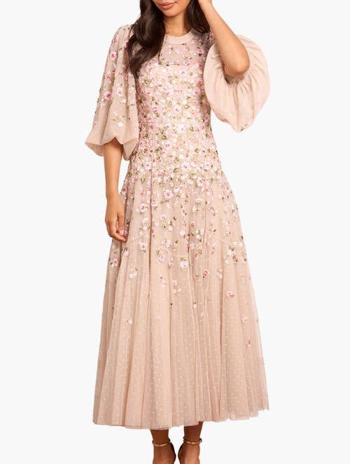 Needle & Thread Sylvia Round Neck Ankle Gown In Neutral