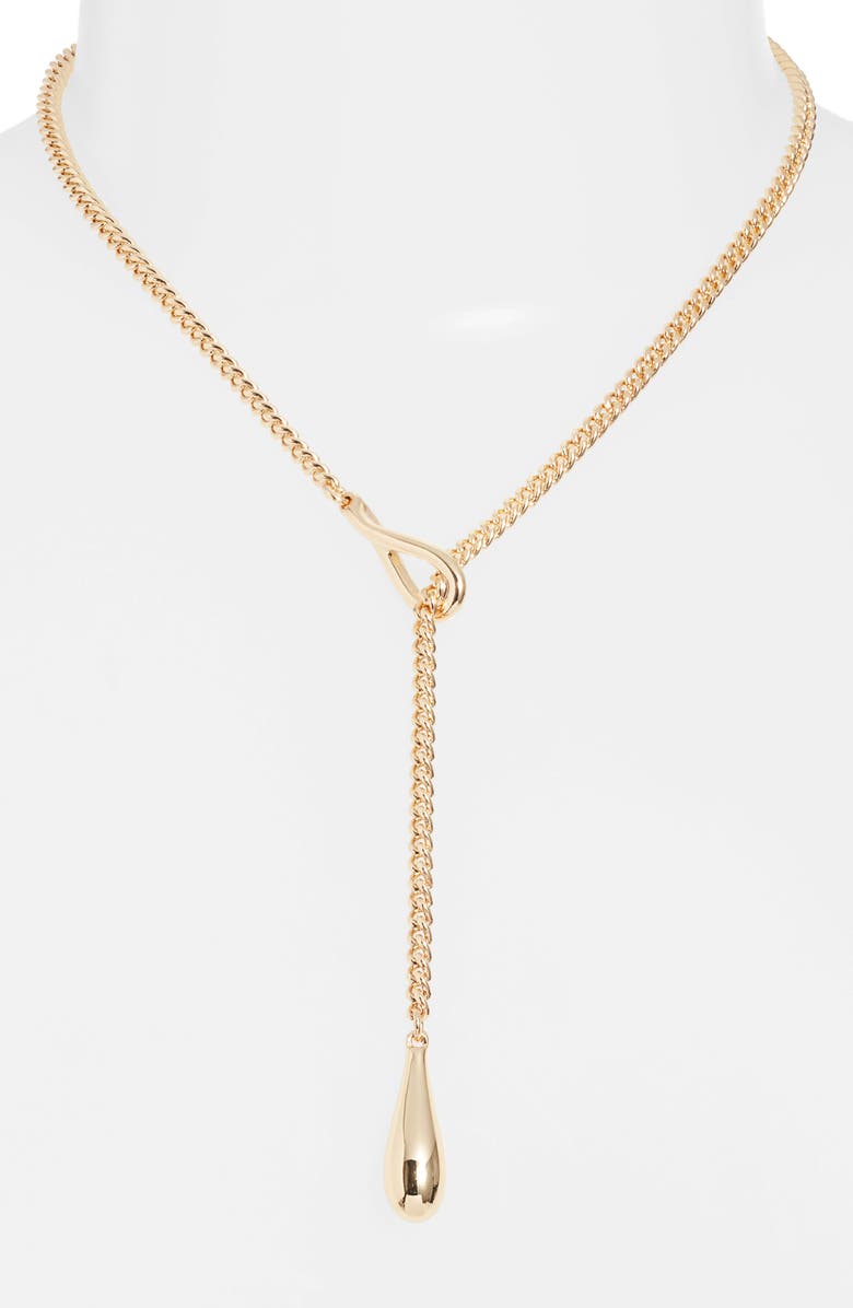 Nordstrom Droplet Curb Chain Lariat Necklace, Alternate, color, Gold