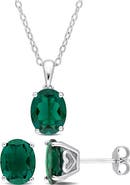 DELMAR Oval Lab Grown Emerald Stud Earrings & Pendant Necklace Set