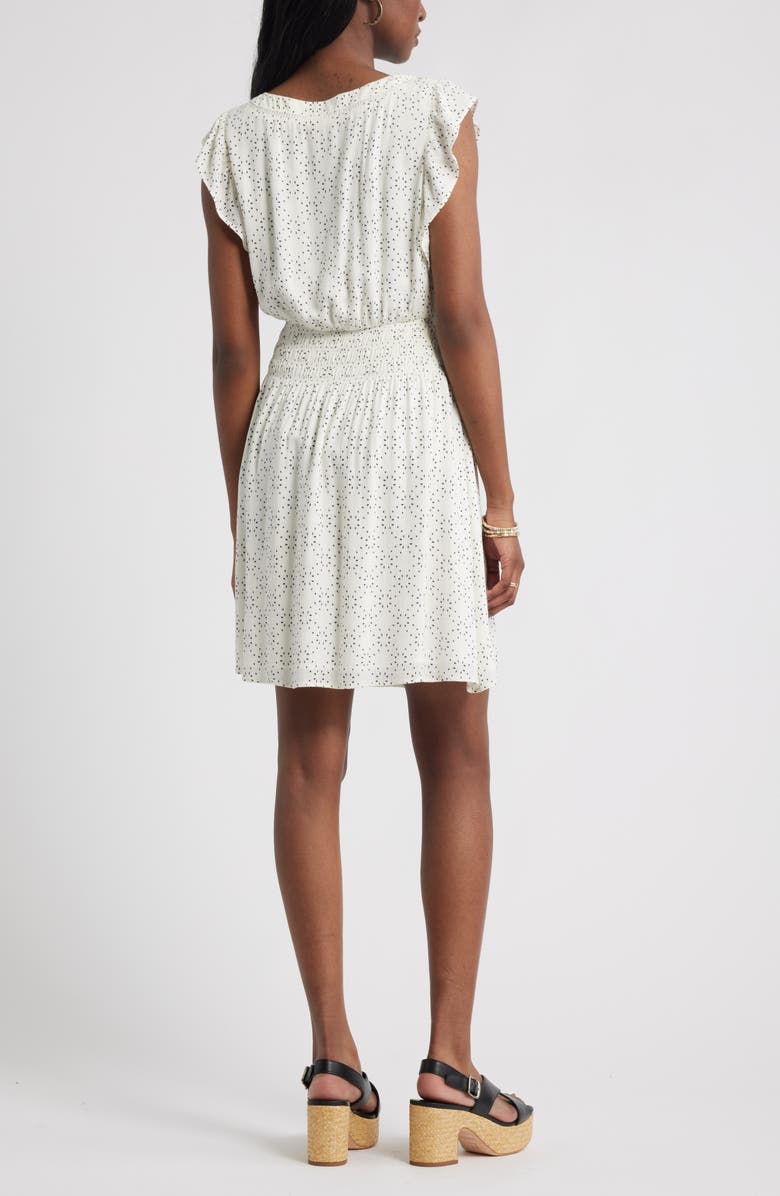 Treasure & Bond Lace-Up Smocked Waist Minidress, Alternate, color, Ivory- Navy Star Dot