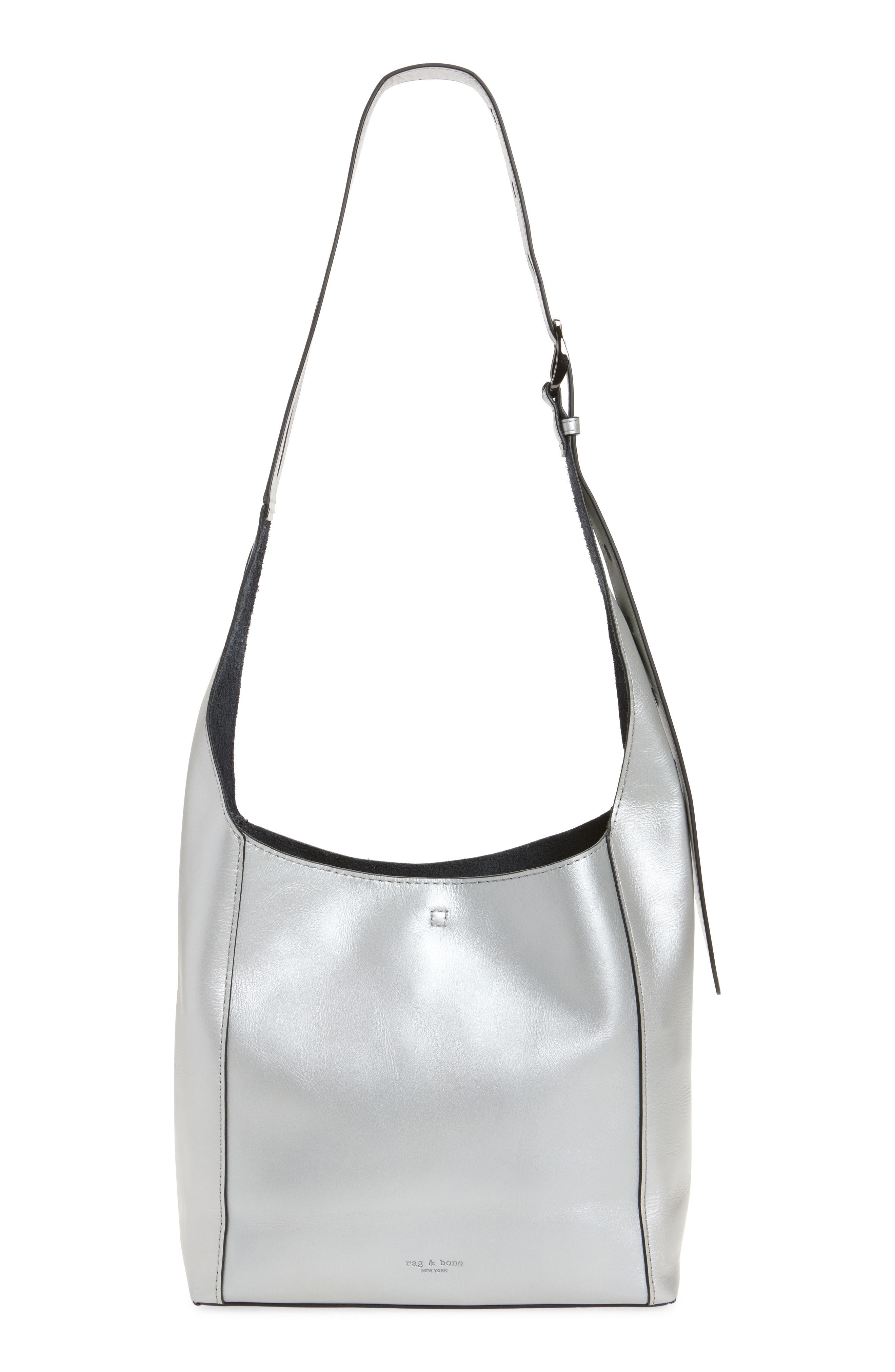 rag & bone Small Belize Metallic Leather Shopper Bag, Main, color, Silver