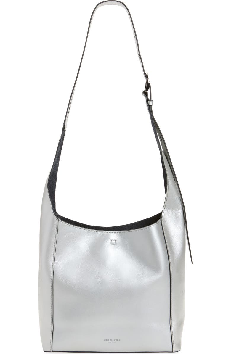 rag & bone Small Belize Metallic Leather Shopper Bag, Main, color, Silver