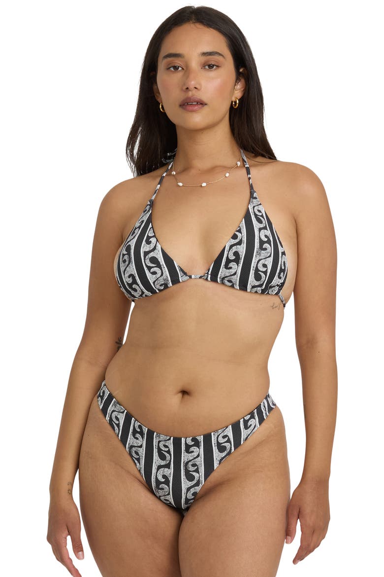 Wave Watcher Tanga Bikini Bottoms, Alternate, color, BLACK WHITE