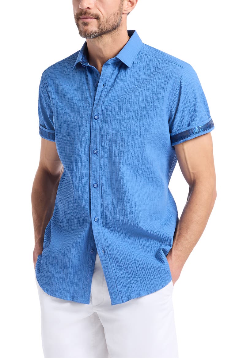 Thresher Short Sleeve Button-Up Shirt, Alternate, color, BLUE