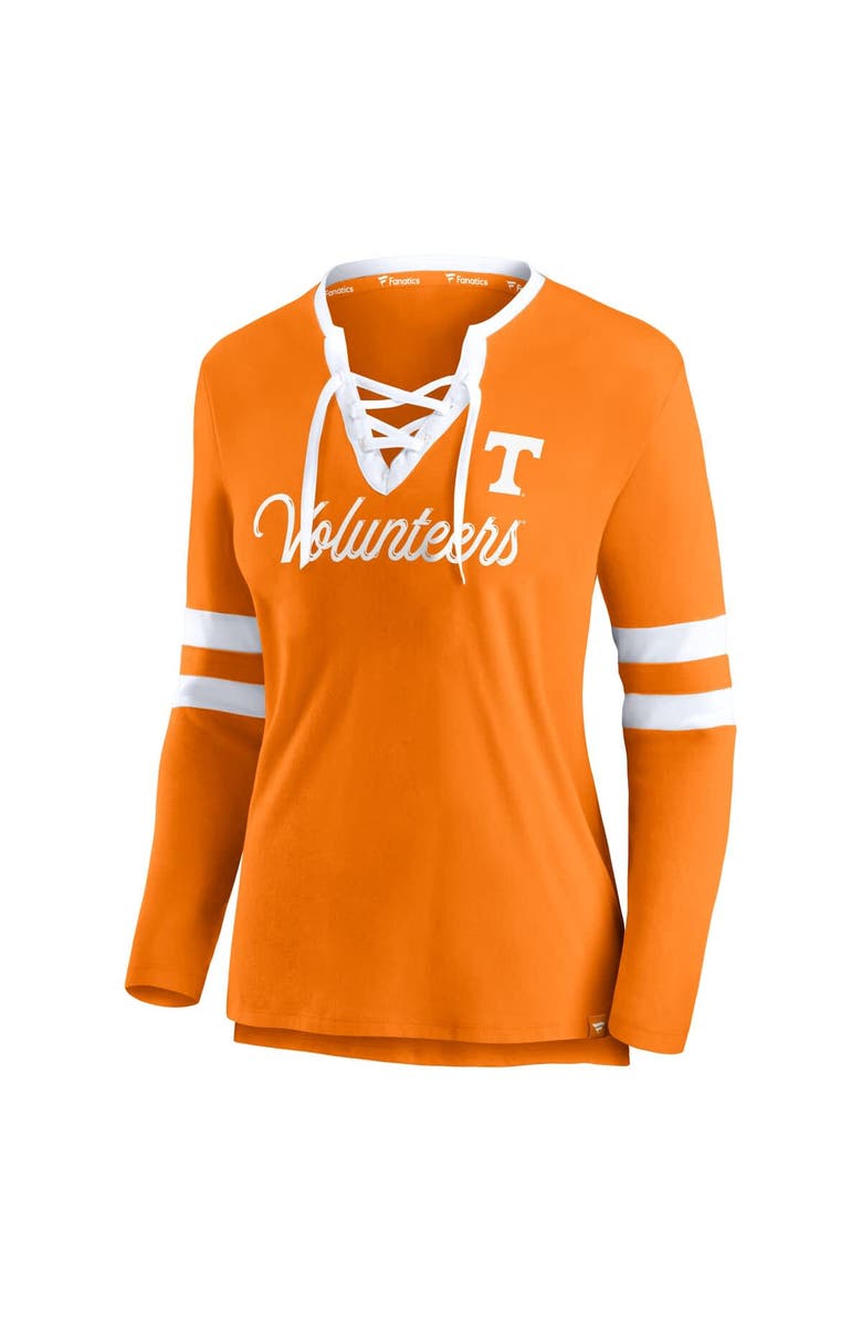 FANATICS Women's Fanatics Tennessee Orange Tennessee Volunteers Block Party Script Lace-Up V-Neck Long Sleeve T-Shirt, Alternate, color,