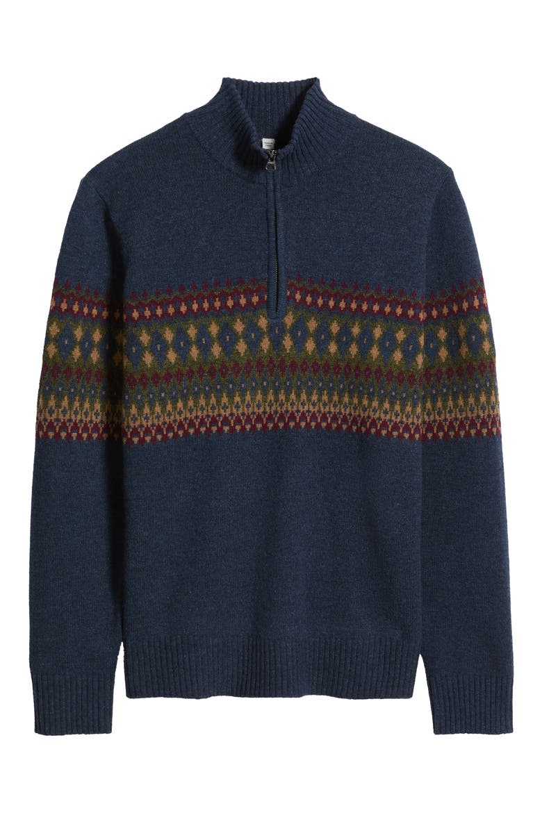 Fair Isle Quarter Zip Wool Blend Sweater, Alternate, color, NAVY