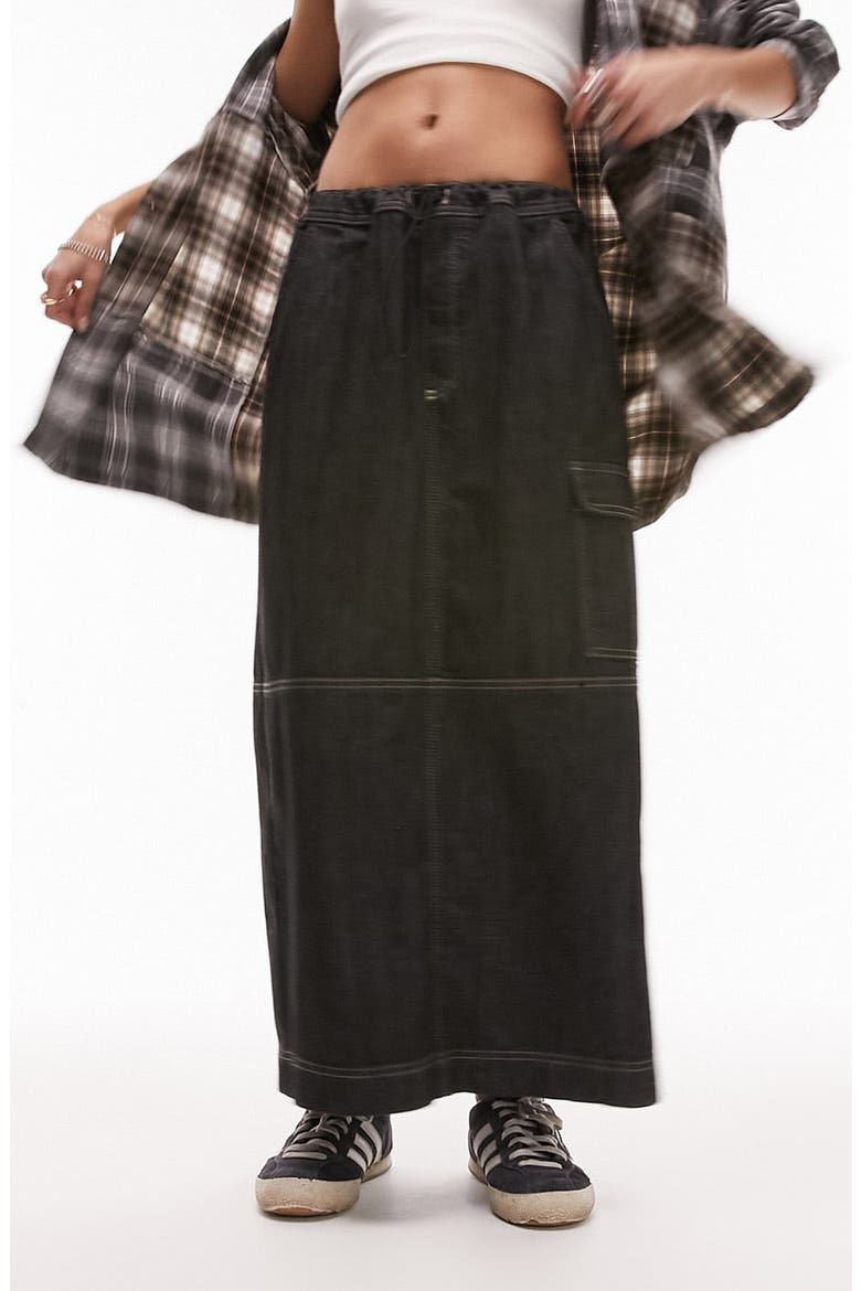 Denim Cargo Maxi Skirt, Main, color, BLACK