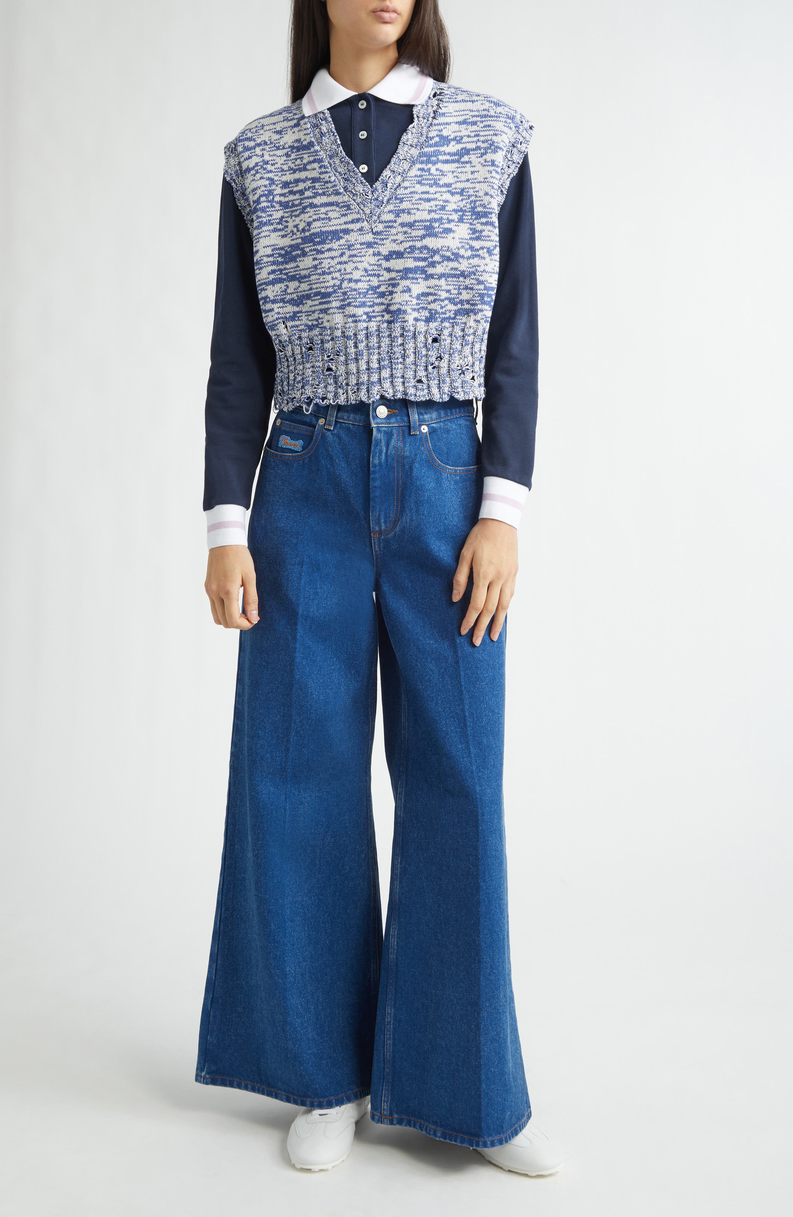 Disheveled Crop Cotton Sweater Vest - image 2