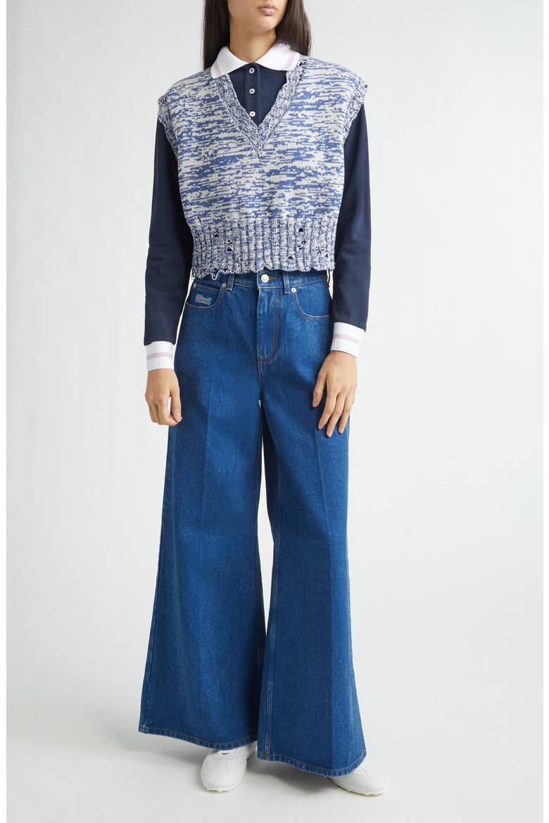 Disheveled Crop Cotton Sweater Vest, Alternate, color, MLB74ORION BLUE